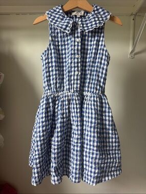 Cyrillus Blue & White Gingham Ruffle-Collar Dress